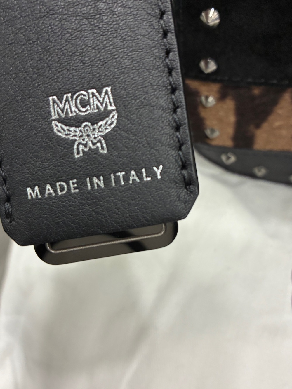 MCM Patricia Studded Leopard Haircalf Crossbody bag- Black Leather-preowned - Picture 6 of 9
